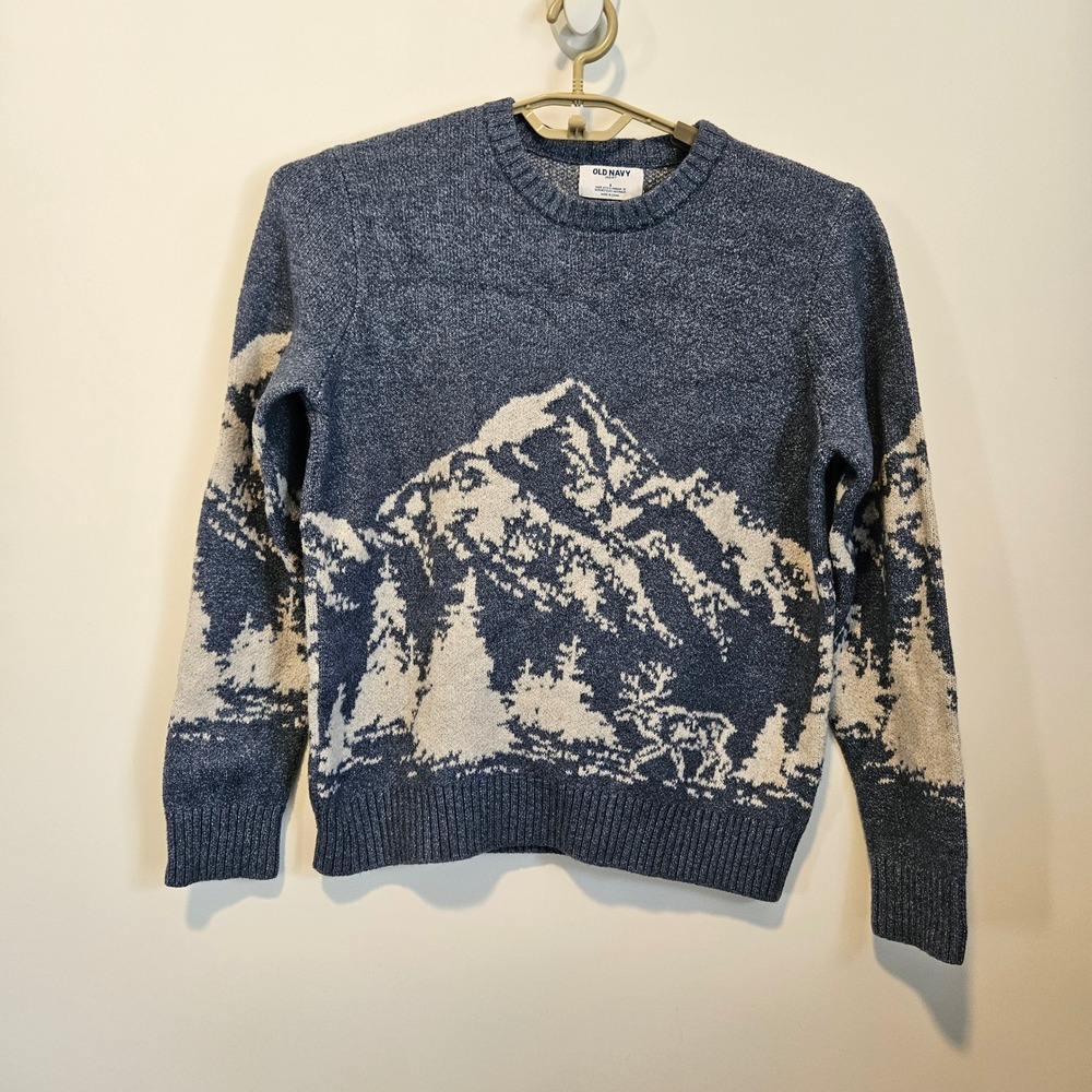 Old Navy Mountain Sweater Size Small Crewneck SoSoft Indie Hiking Outdoors Blue